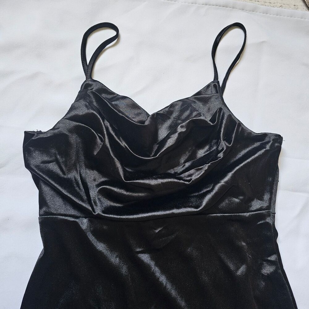 Madden NYC Black satin cowl neck mini slip dress
